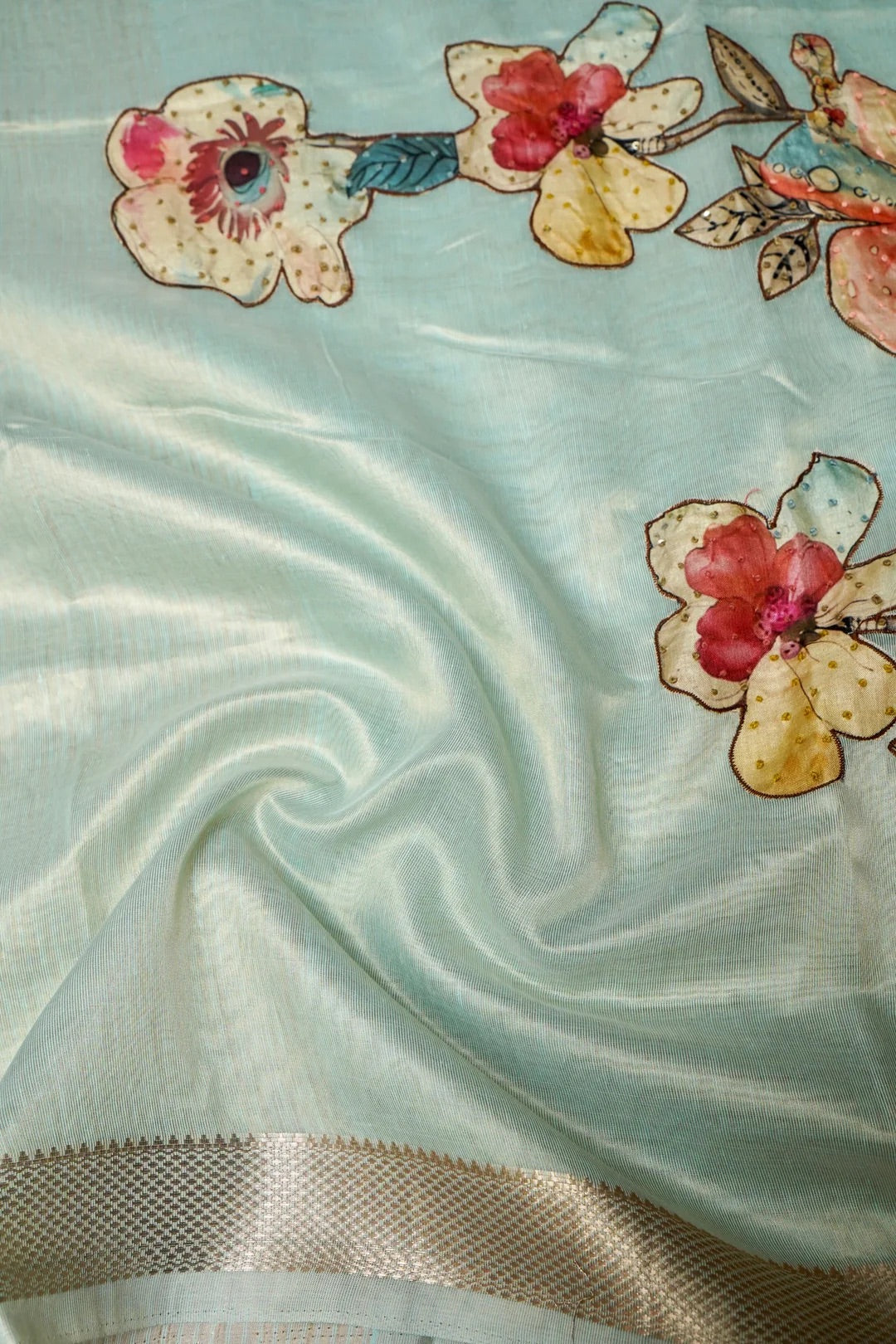 Chanderi Tissue Saree with Appliqué & Katha Work