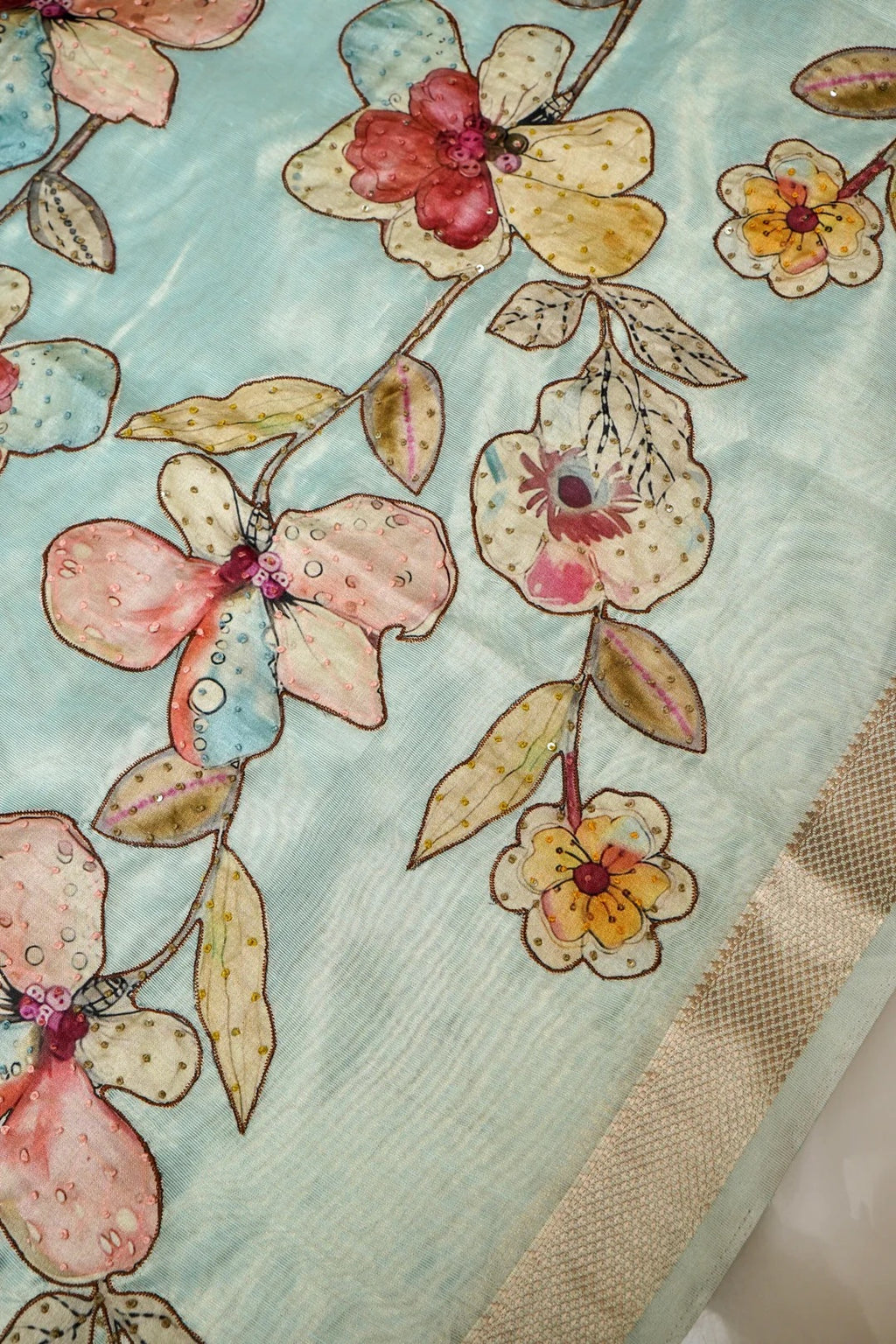 Chanderi Tissue Saree with Appliqué & Katha Work
