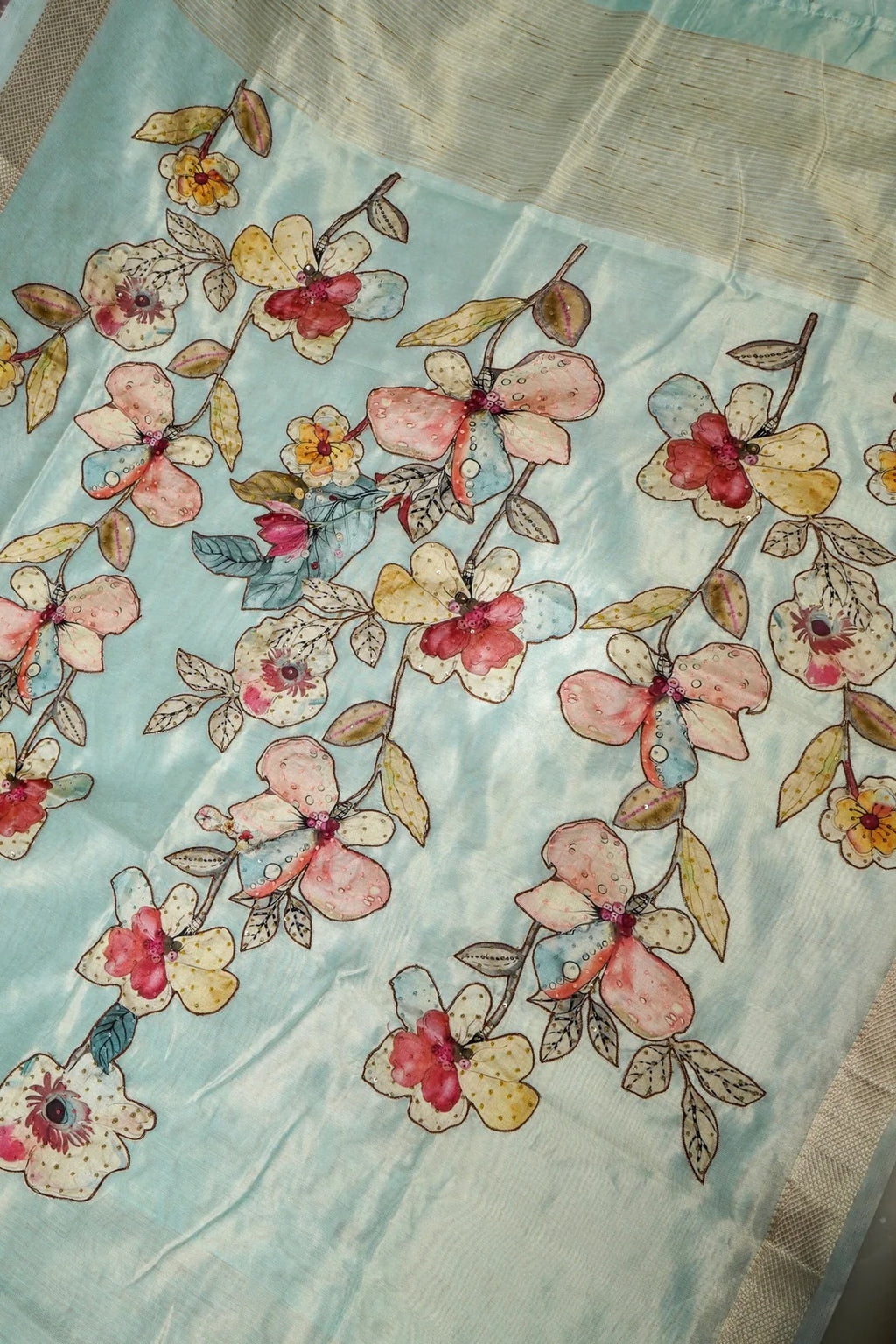 Chanderi Tissue Saree with Appliqué & Katha Work