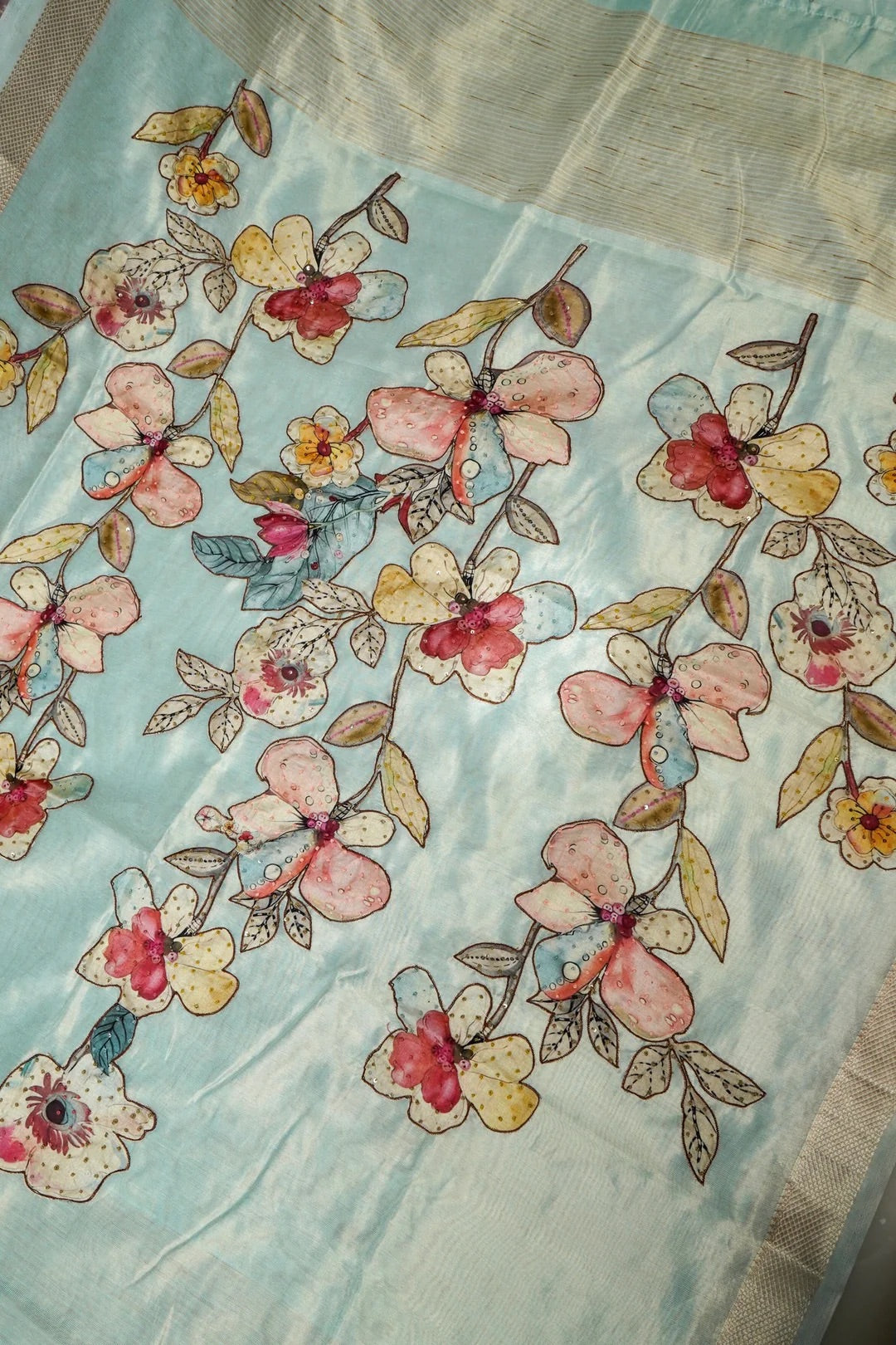 Chanderi Tissue Saree with Appliqué & Katha Work