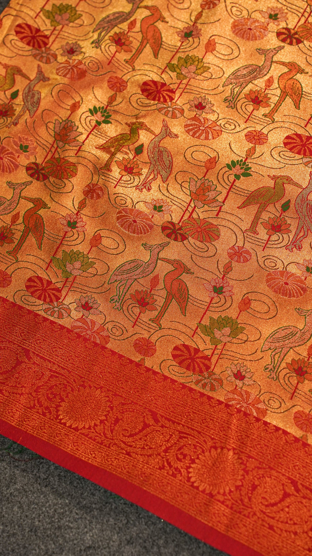 Banarasi Golden–Red Kanjivaram Silk Saree