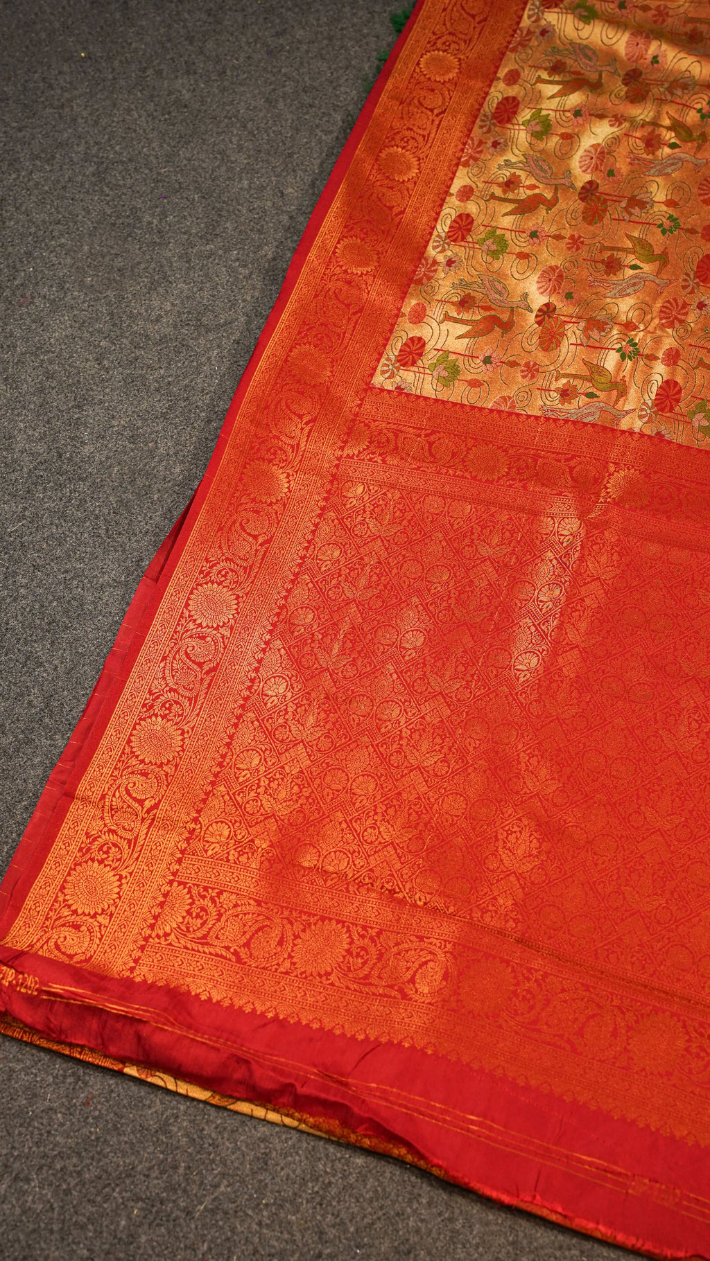 Banarasi Golden–Red Kanjivaram Silk Saree