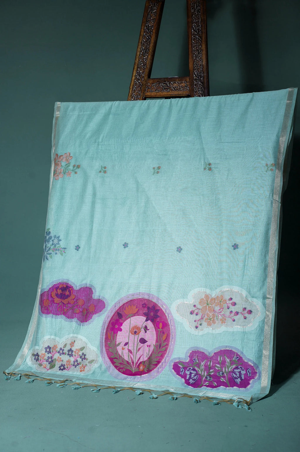 Sea Green Chanderi Jamdani Silk Saree
