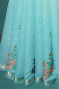 Sea Green Chanderi Jamdani Silk Saree