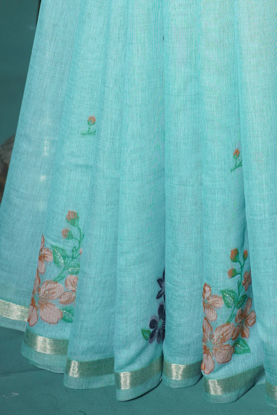 Sea Green Chanderi Jamdani Silk Saree