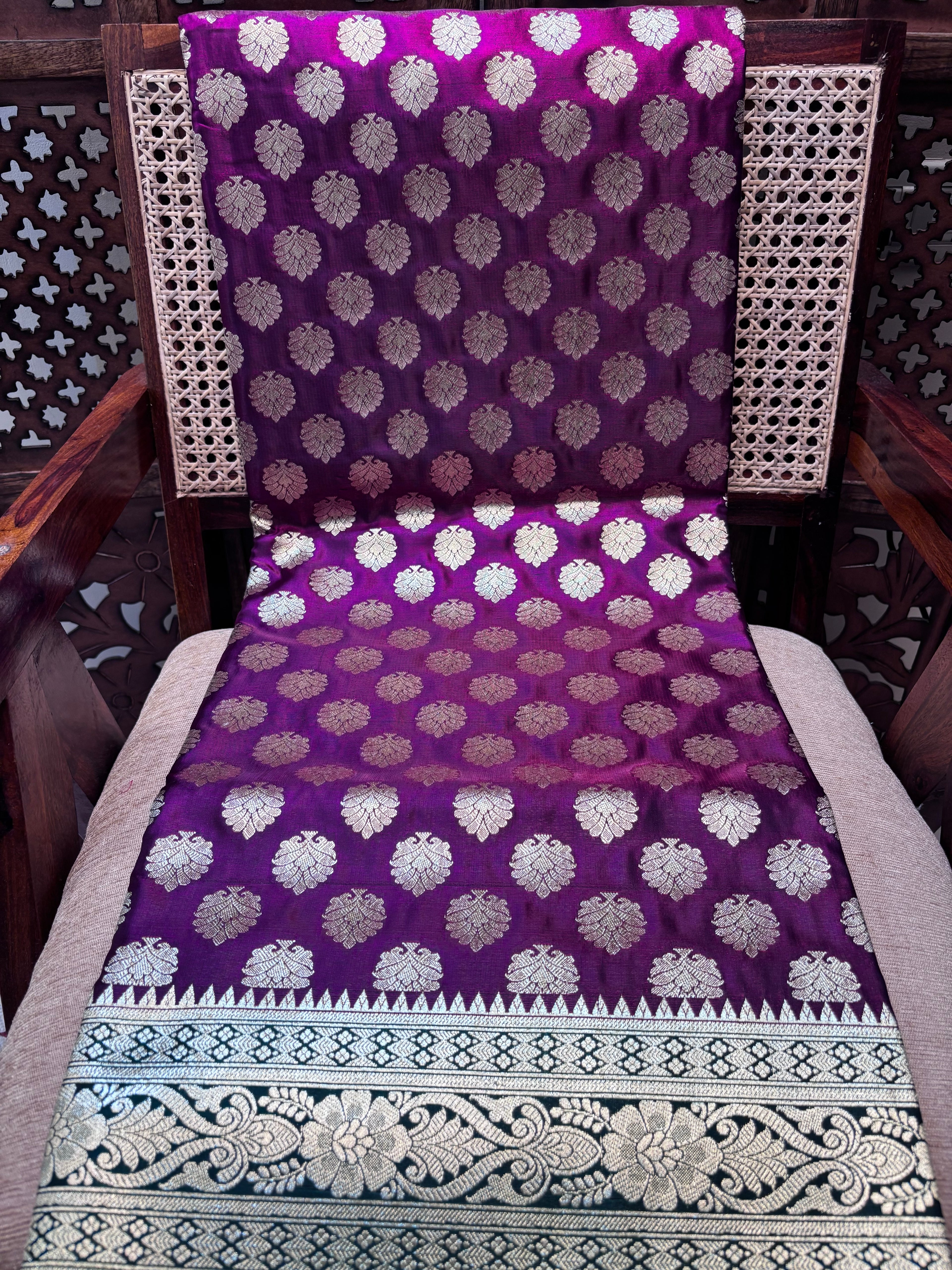 Double Colour Banarasi Silk Saree with Broad Border