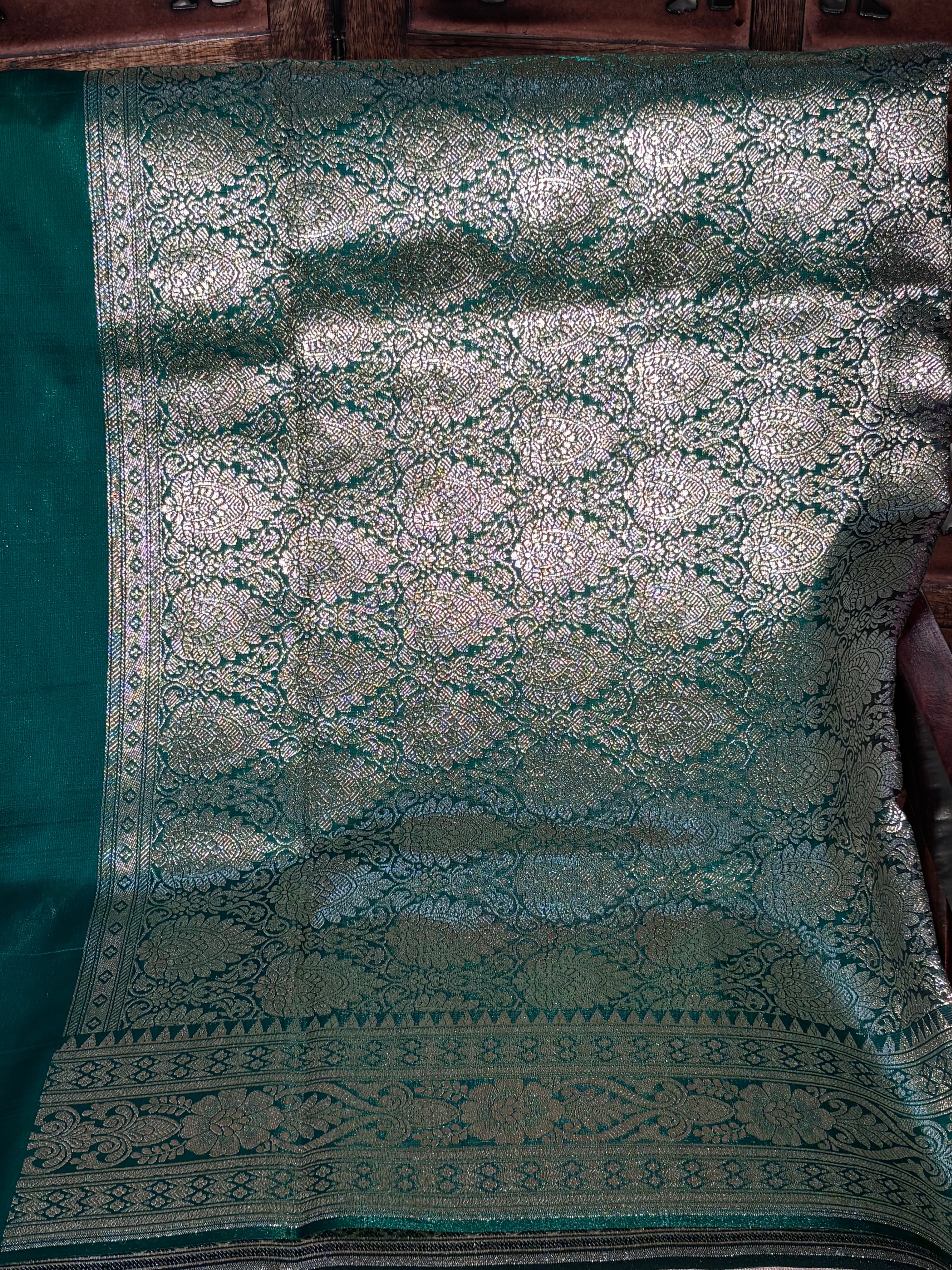 Double Colour Banarasi Silk Saree with Broad Border