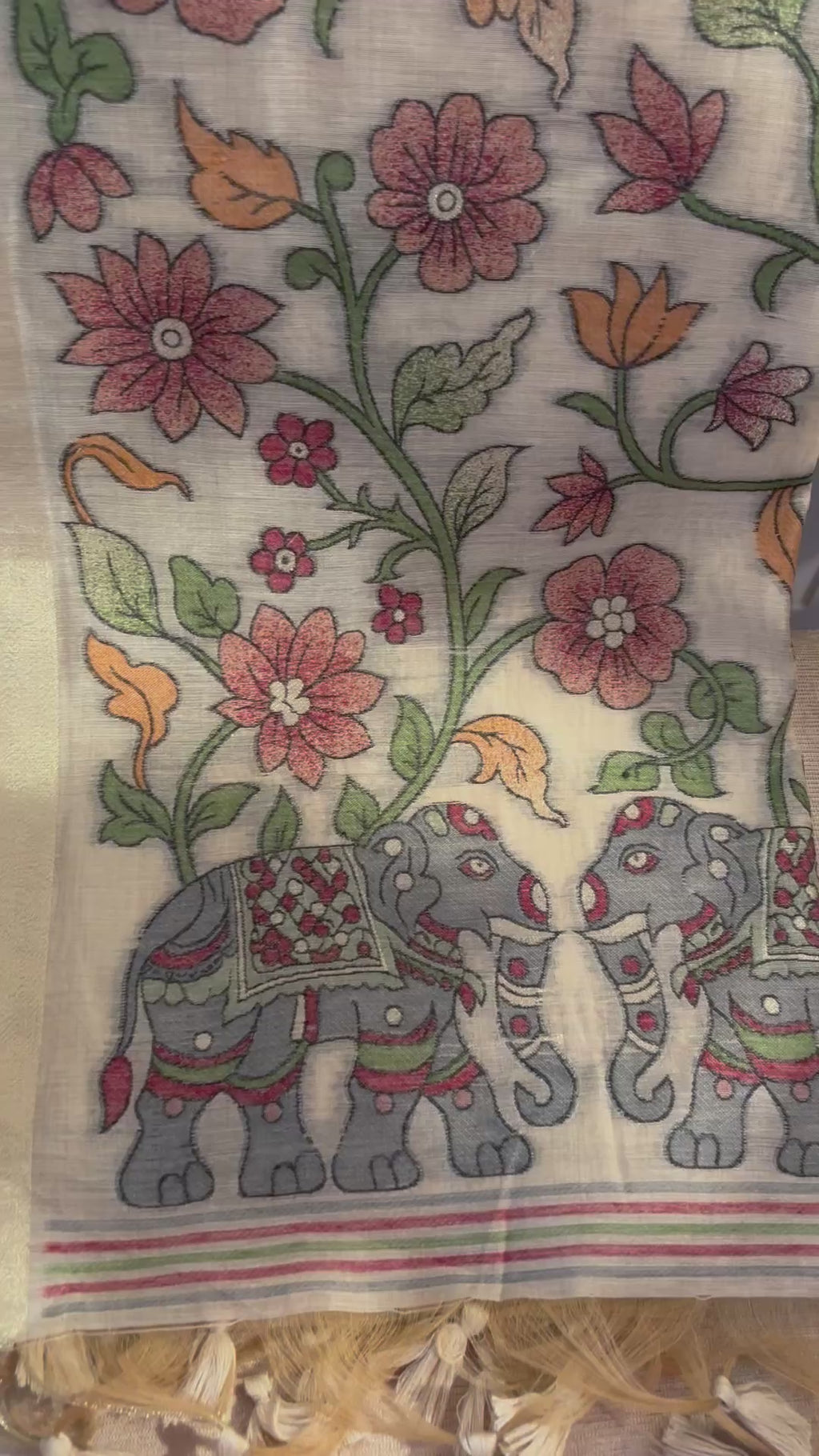 Raw Silk Saree with Handwoven Elephant & Floral Pallu